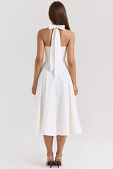 Elegant Deep V Halter Backless Maxi Party Dress