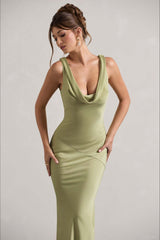 Satin Cowl Neck Fishtail Party Dress