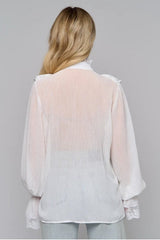 Lace Trim Stand Collar Chiffon Blouse