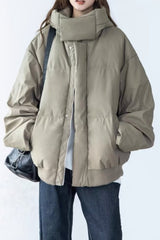 Stand Collar High Neck Hooded Puffer Jacket