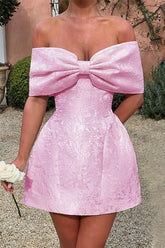 Elegant Bow Backless Cocktail Dress S / Pink