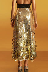 High Waist Sequin Panel A Line Maxi Skirt