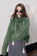 Cropped High Neck Pullover Sweater