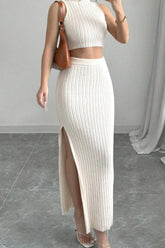 Knit Sweater Tank Top & Split Skirt Sweater Dress