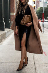 Solid Color Long Sleeve Wool Overcoat