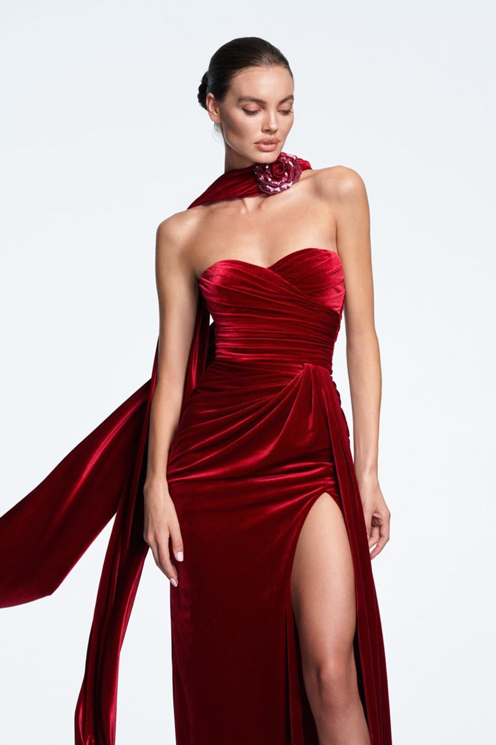 Velvet Strapless Split Party Dress