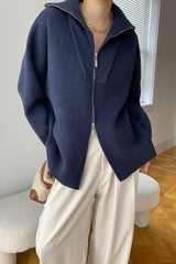 Double Zipper Shawl Collar Sweater