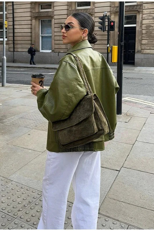 Vintage Green Faux Leather Jacket