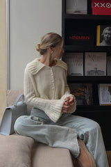 Ruffled Collar Flare Sleeve Knit Sweater White / S