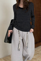 Wool Striped Round Neck Knit Top