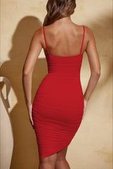 Spaghetti Strap Ruched Backless Cocktail Dress