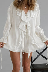 V Neck Relaxed Ruffle Blouse