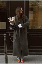 Knit Stripe Wool Blend Casual Overcoat