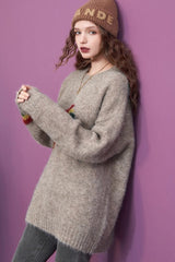 Letter Embroidery Relaxed Crewneck Sweater