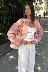 Stand Collar Suede Minimalist Jacket S / Pink