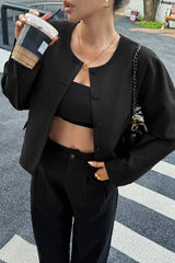 Solid Color Casual Jacket S / Black