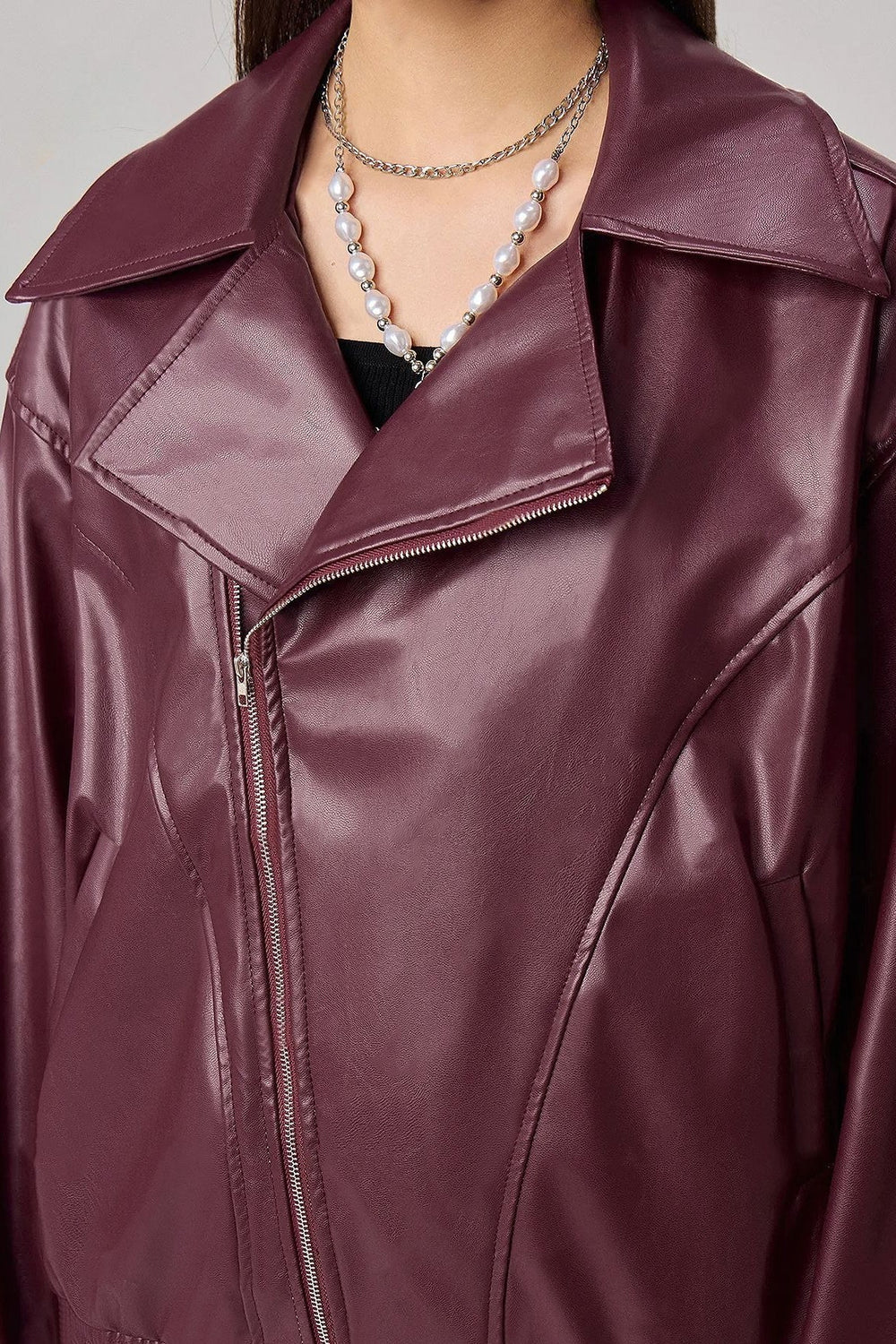 Oversized Long Sleeve Leather Jacket