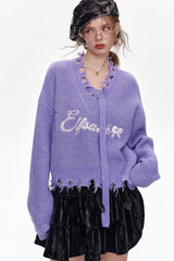 Red Embroidered Raw Edge Wool Blend Sweater