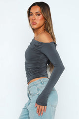 Off Shoulder Ruffled Long Sleeve Knit Top
