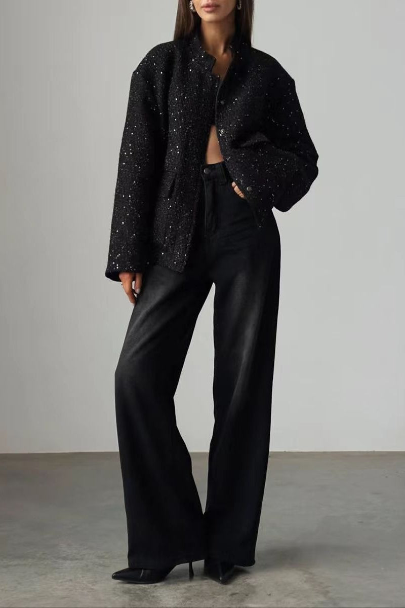 Pearl Embellished Cropped Aviation Jacket