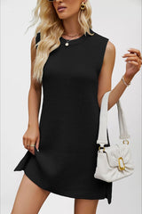 Solid Color Round Neck Knit Sweater Dress