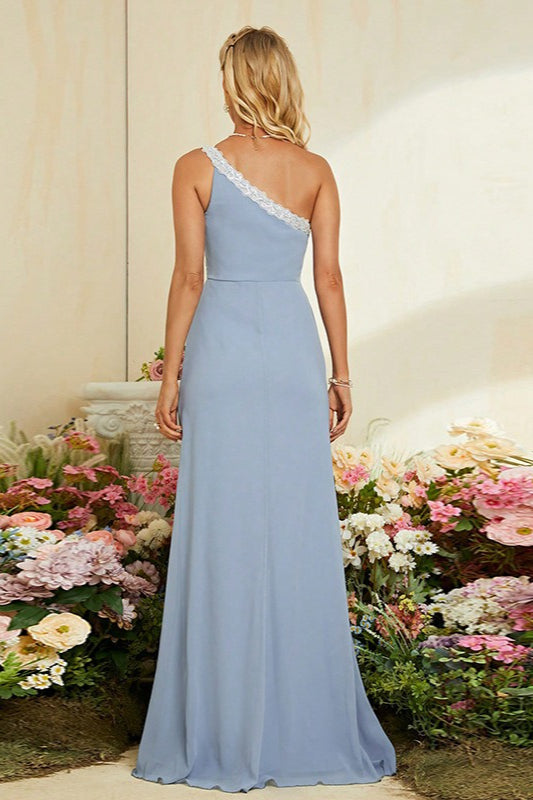 Blue One Shoulder Mermaid Slit Formal Dress