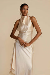 Elegant Satin Slit Backless Party Dress