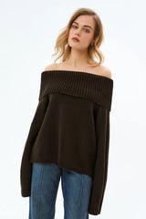 Solid Color Off Shoulder Knitted Sweater