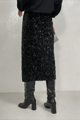 Sequin High Waist Slit Bodycon Midi Skirt