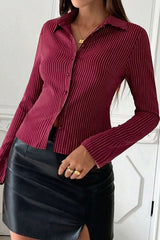 V Neck Striped Long Sleeve Blouse