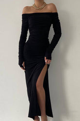 Solid Off Shoulder Bodycon Formal Dress