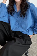 Lapel Collar Hem Drawstring Blouse