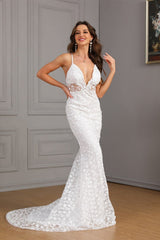 Sleeveless Train Bodycon Formal Dress S / White