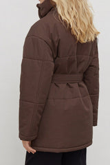Longline Cotton Tie Waist Puffer Jacket