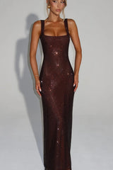 Sequin Rhinestone Bodycon Party Dress S / Brown