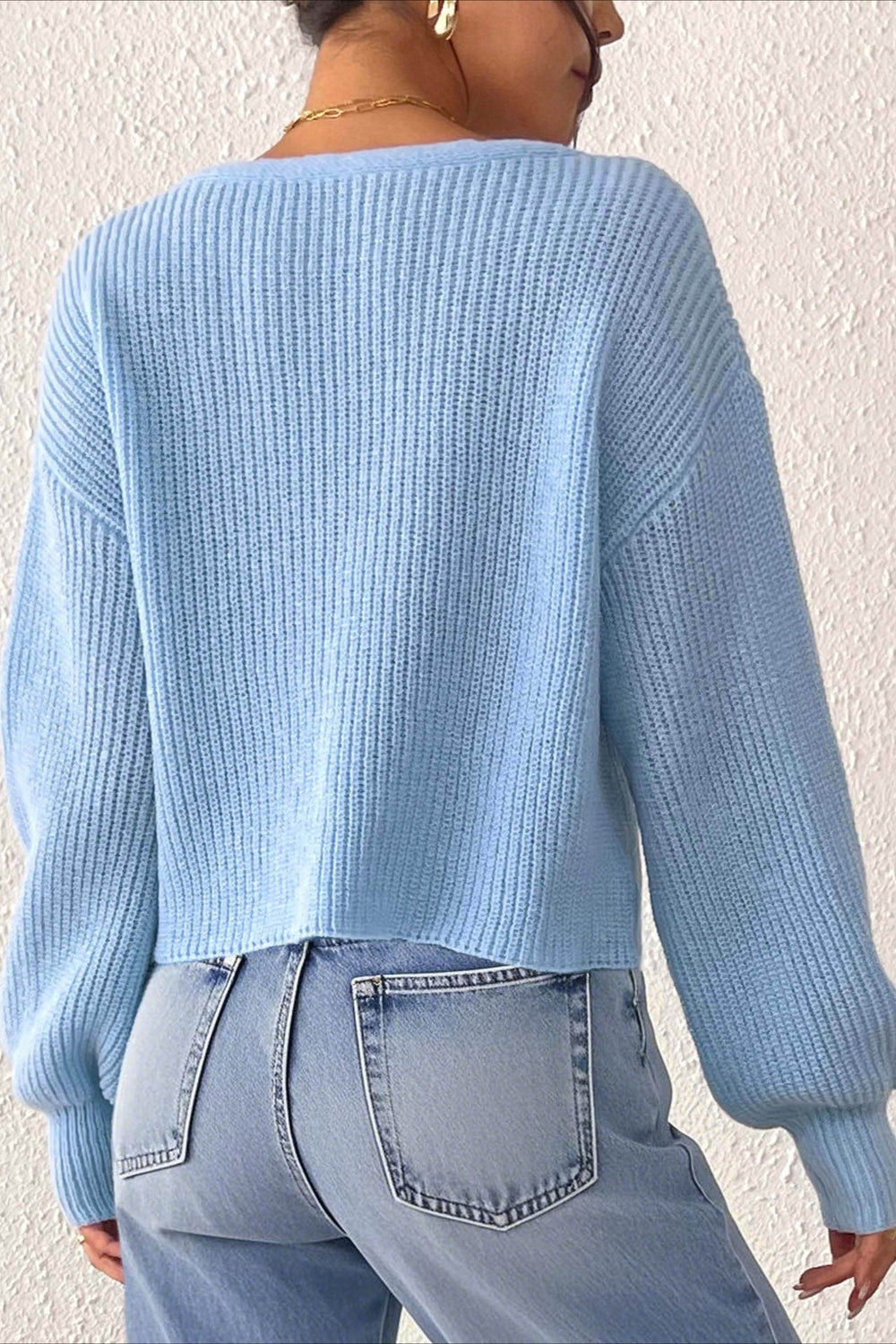 Button Front Crochet Knit Crop Sweater