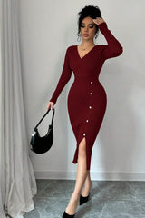 Slim Fit Midi Knit Sweater Dress