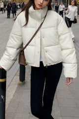 Cropped Faux Leather Insulated Puffer Jacket