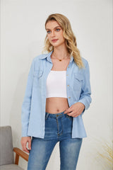 Long Sleeve Denim Lapel Blouse