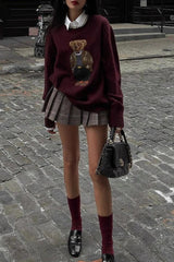 Bear Embroidery Oversized Sweater