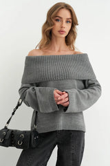 Solid Color Off Shoulder Knitted Sweater
