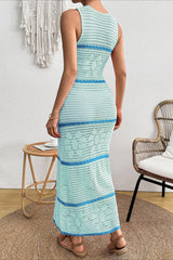Hollow Knit Contrast Tank Sweater Dress