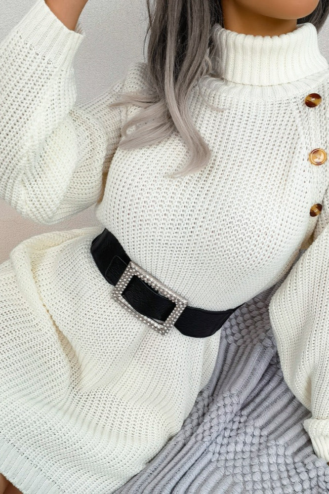 Long Sleeve Button Knit Sweater Dress