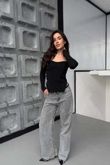 Stretch Ribbed Long Sleeve Knit Top