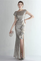 Glitter High Neck Mermaid Slit Formal Dress