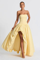 Strapless Ruched A Line Formal Dress XS / Yellow