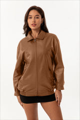 Oversized Lapel Leather Jacket S / Brown