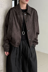 Short Suede Lapel Collar Jacket M / Dark Brown