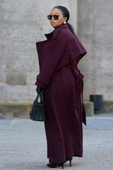 Double Breasted Belted Wool Trench Overcoat