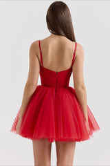 Chiffon Lace-up Backless Cocktail Dress S / Red